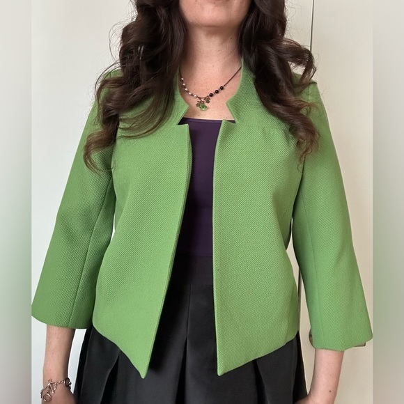W by WORTH Green Textured Open Front 3/4 Sleeved Jacket~Size 4 - Picture 3 of 7